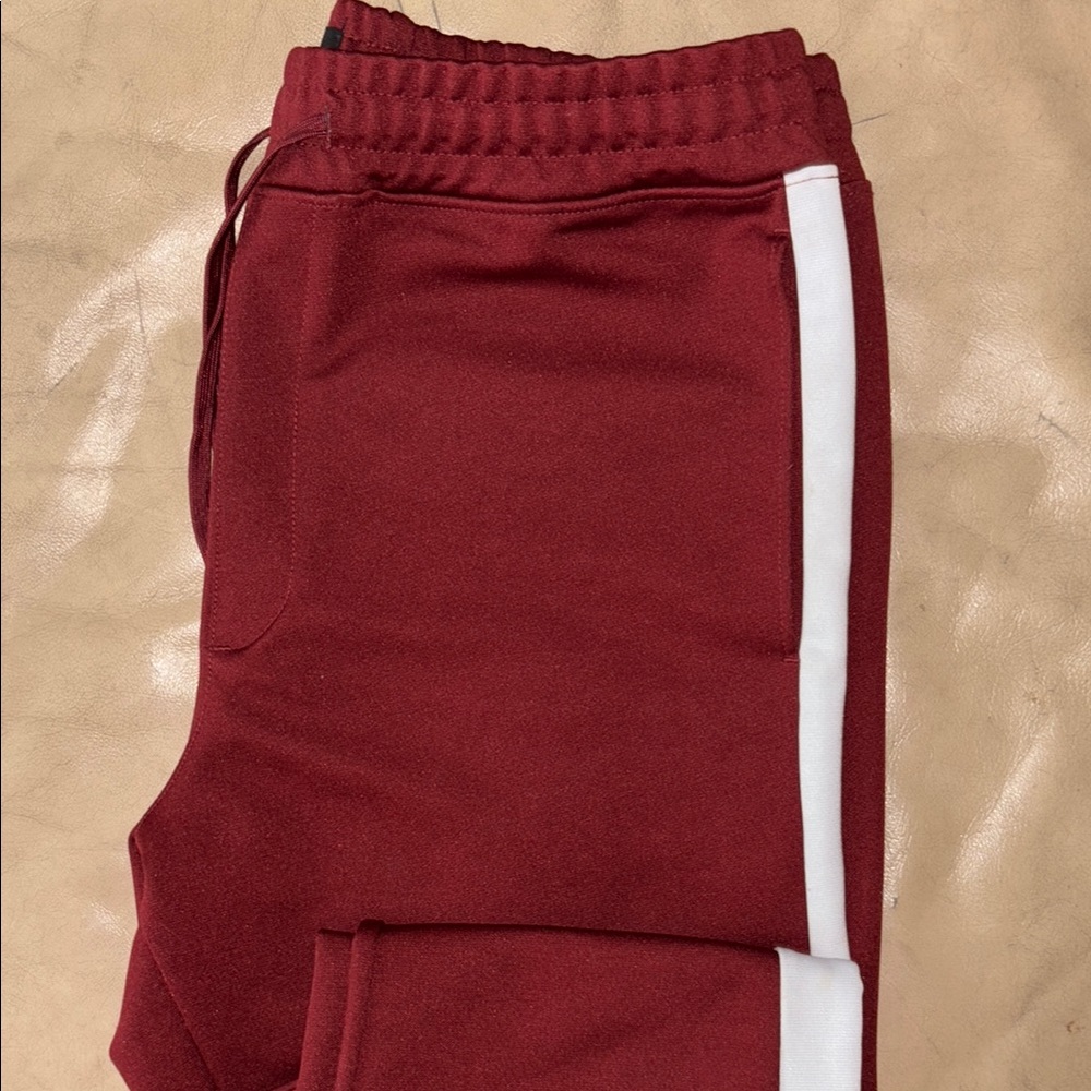 PACSUN Men’s Sweatpants - Maroon with White Stripes - Size [MEDIUM]